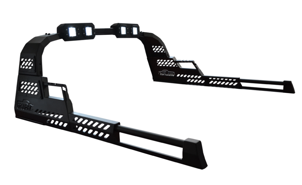 Premium Roll-Bar μαύρο, με κουπαστή έως πίσω & LED | Group Lazarakis